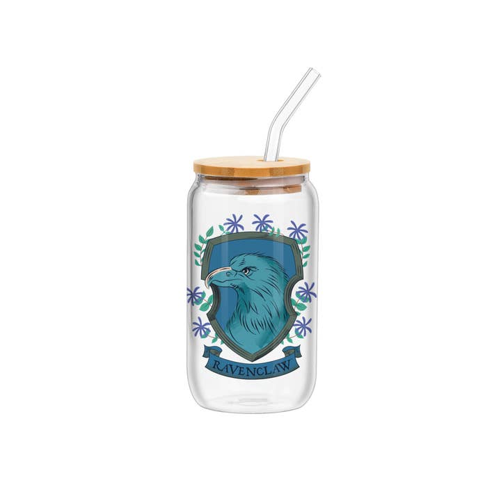 Silver Buffalo - Wholesale Drinking Glass/Cup - Flora and Fauna Ravenclaw House Crest 16oz Glass Tumbler