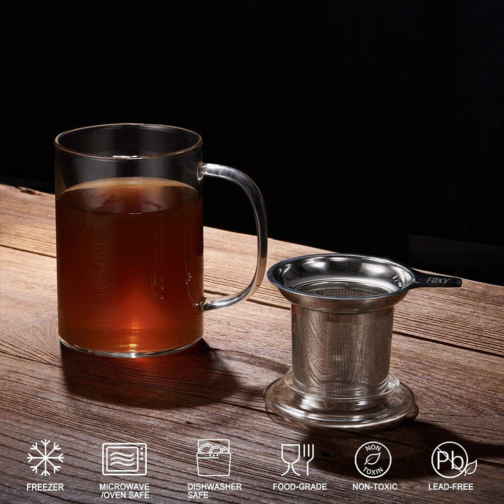 Foxy Tea® - Wholesale Tea Set - Tea Cup Set for Loose Leaf Tea with Infuser & Lid Glass Mug5