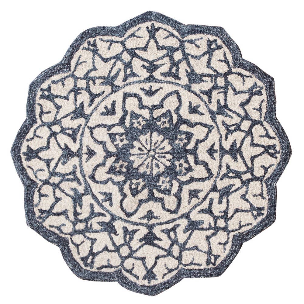 LR Home - Wholesale Area Rug - Beatrice Floral Ivory Blue Classic Round / Hearth Area Rug2
