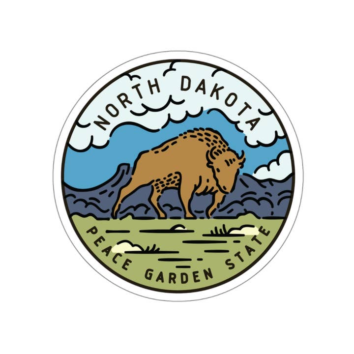 Autocollant en vinyle de l'État du Dakota du Nord - Cercle pour la vente par Needful Things