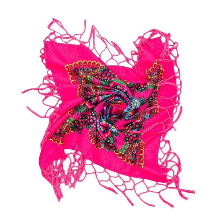 Foulard folklorico con motivi tradizionali polacchi, fascia per collo o per la testa, frange, souvenir dalla Polonia per la vendita all'ingrosso da parte di Vintage Dreamz