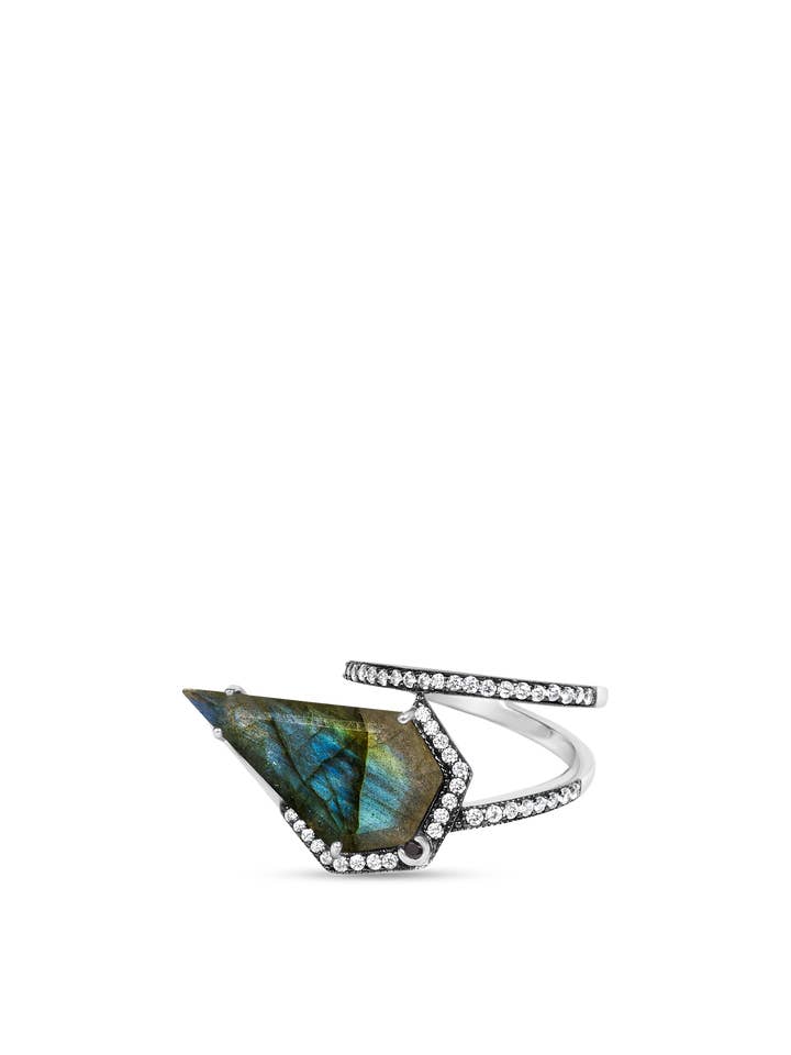 Blade Ring with Labradorite in Platinum for wholesale by SALLY SKOUFIS™