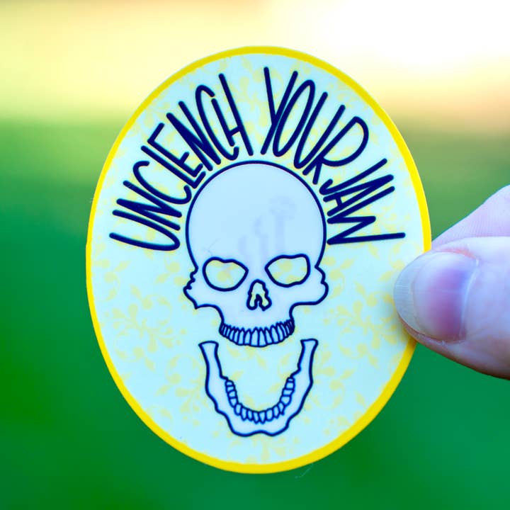 Unclench Your Jaw Sticker for wholesale by Parted Pages Press