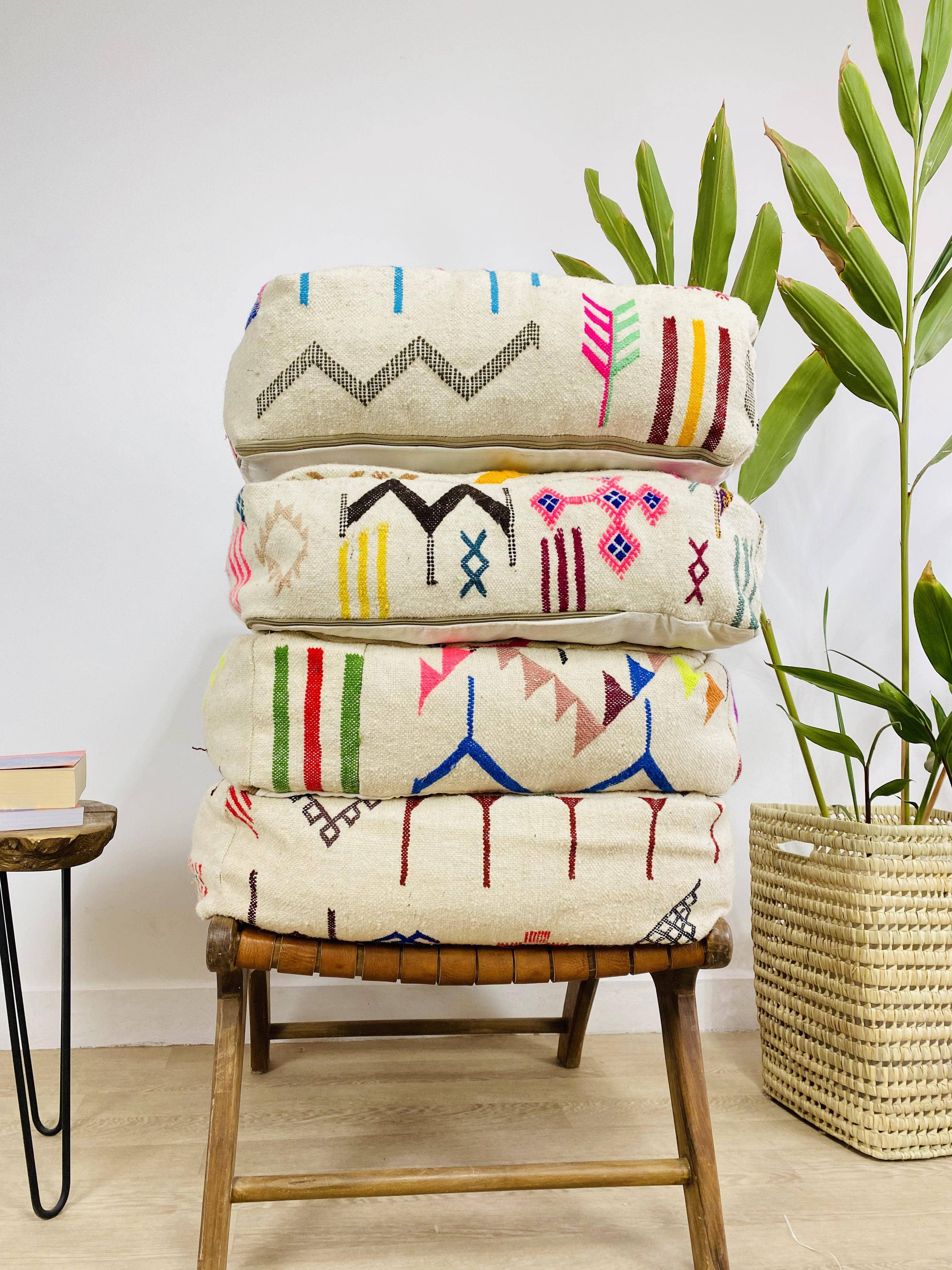 BohoVibeCraft - Wholesale Pouf - Multicolored Moroccan Kilim Pouf, Floor Pouf, wool colored10