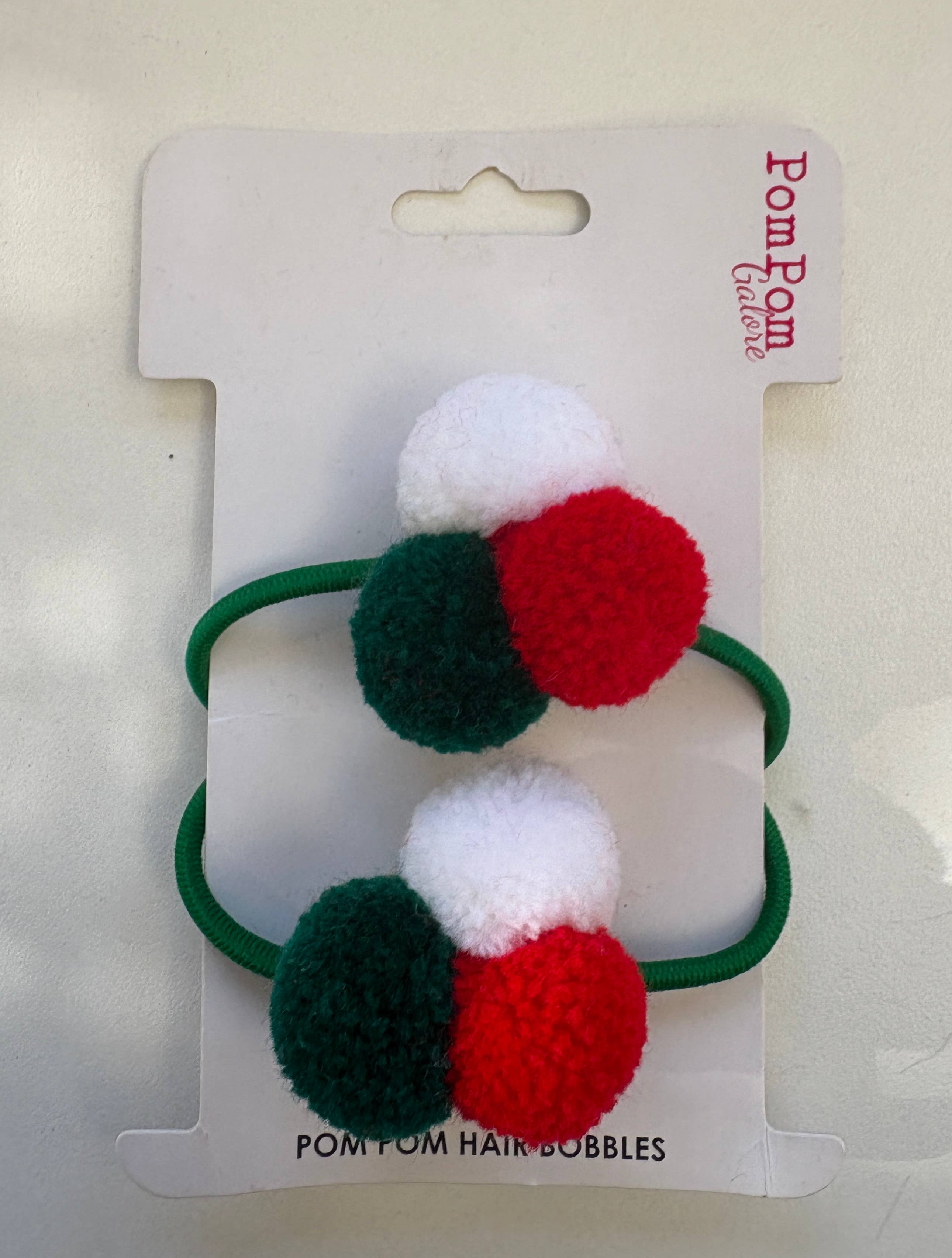 PomPom Galore – wholesale Hair tie –  Pom pom mini hair tie Festive Red, White & Green0