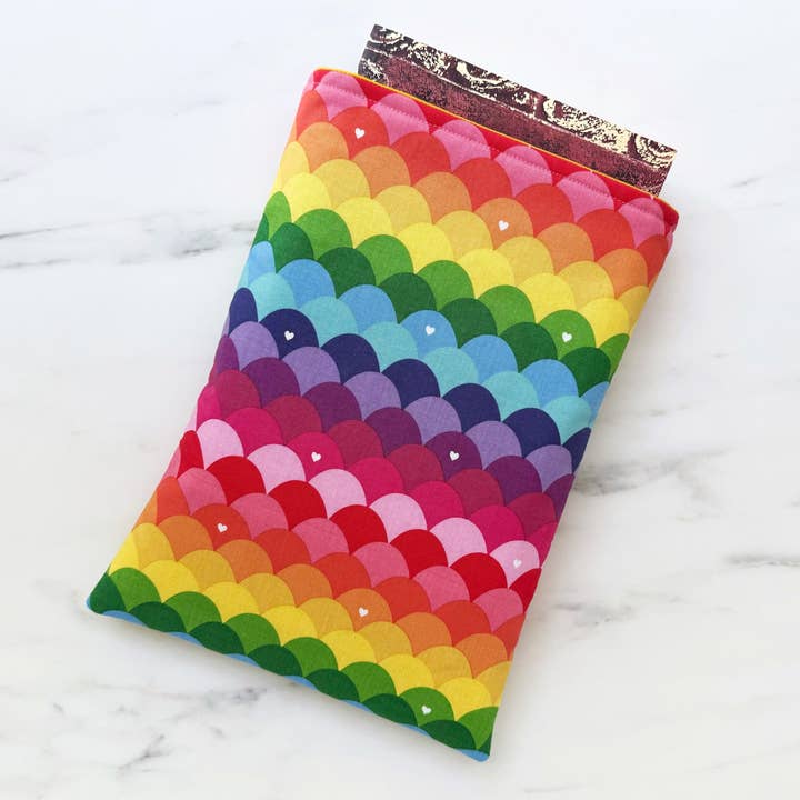 rainbow scallops - padded book sleeve, book pouch for wholesale by pillowhead designs