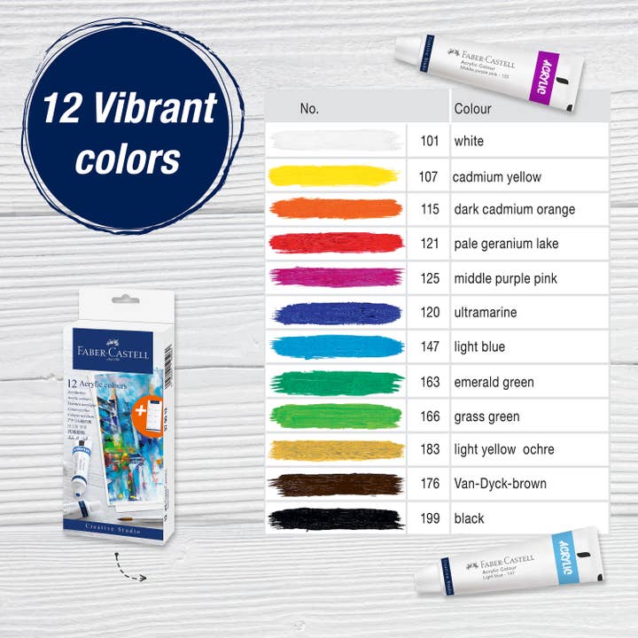Faber-Castell / Creativity for Kids - Wholesale Acrylic Paint - Vibrant Acrylic Paints, Set of 12 Tubes1