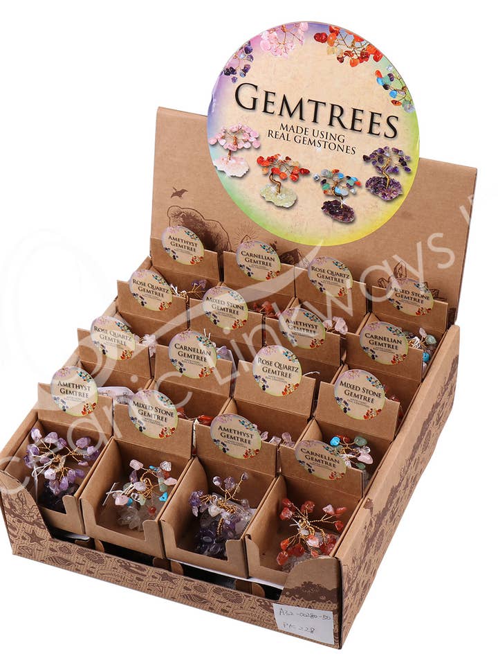 (SET OF 32)GEM TREE 3.5-4" - ON STONE BASE IN POP-UP DISPLAY for wholesale by Oceanic Linkways Inc