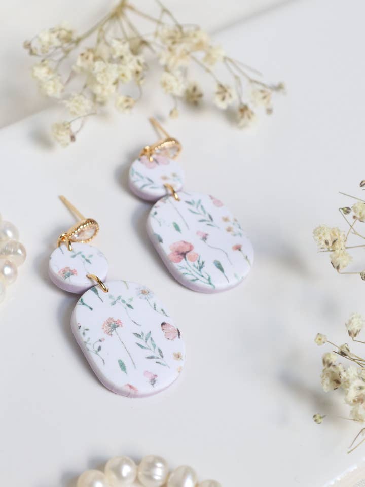 Floral Print Dangles for wholesale by Lily and Sparrow Clay