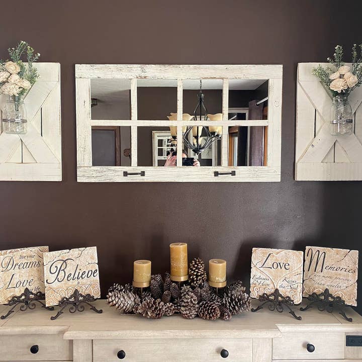 Rusty Mill Decor - Wholesale Wall Mirror - 8 Pane Farmhouse Wall Decor Window Mirror - Rustic Window