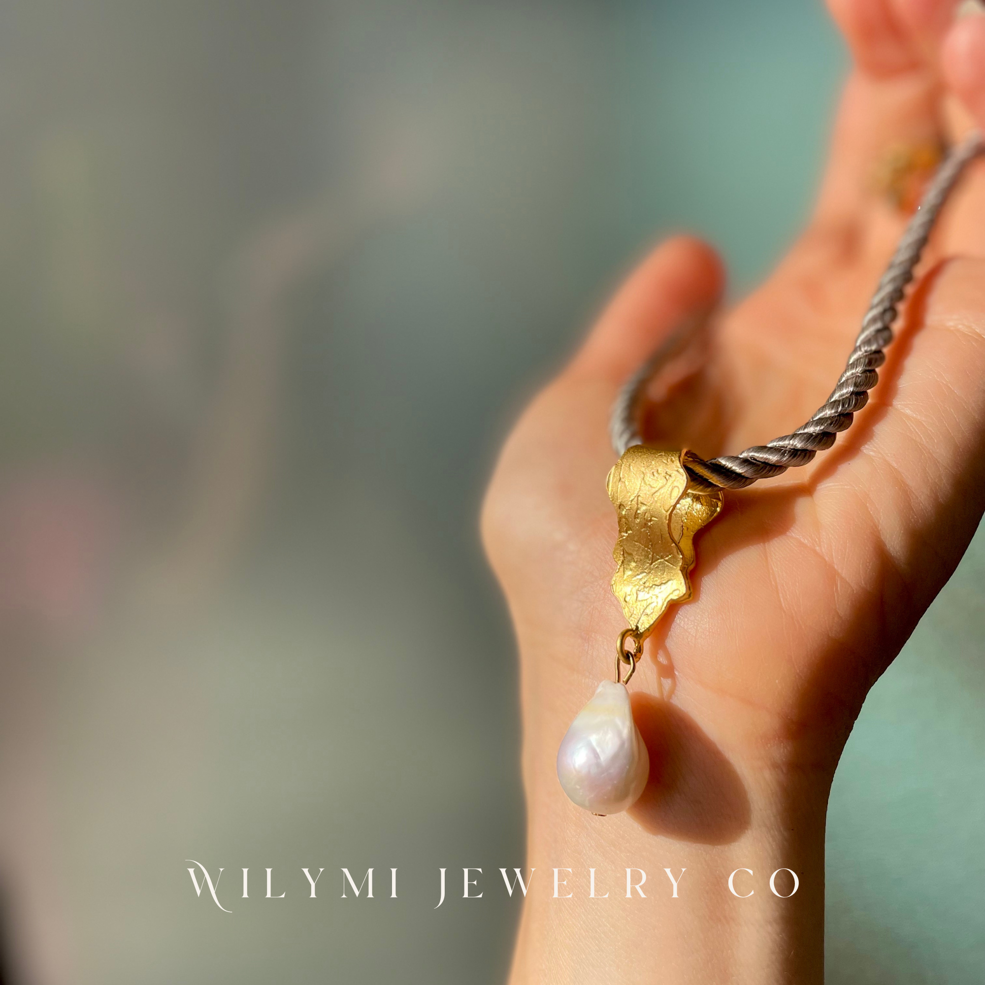 WILYMI Jewelry Co – wholesale Choker/collar – Grey Silk Braided Rope + Pearl Choker | 24k GP | Adjustable5