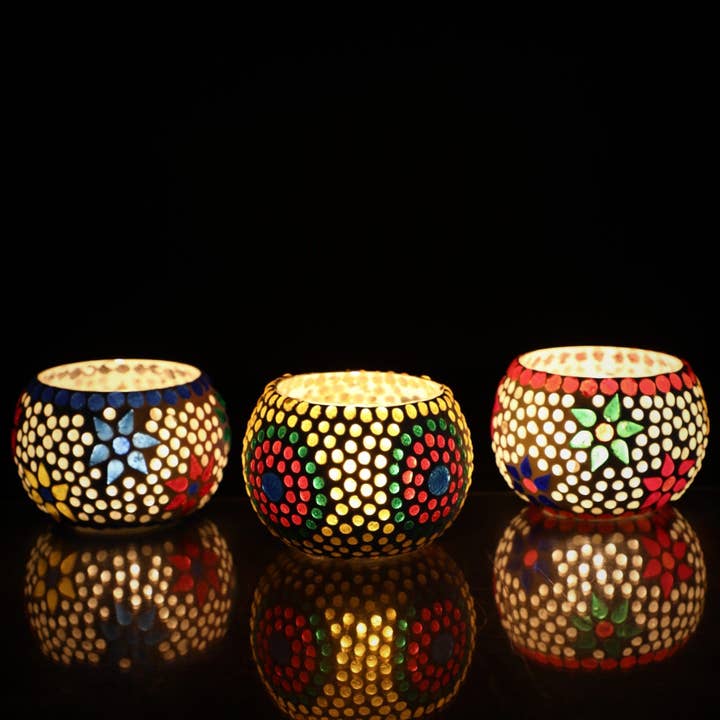 Plutus imports - Wholesale Candle Holder - Set of 3 Mosaic Glass Votive Candle Holders | Handmade color6