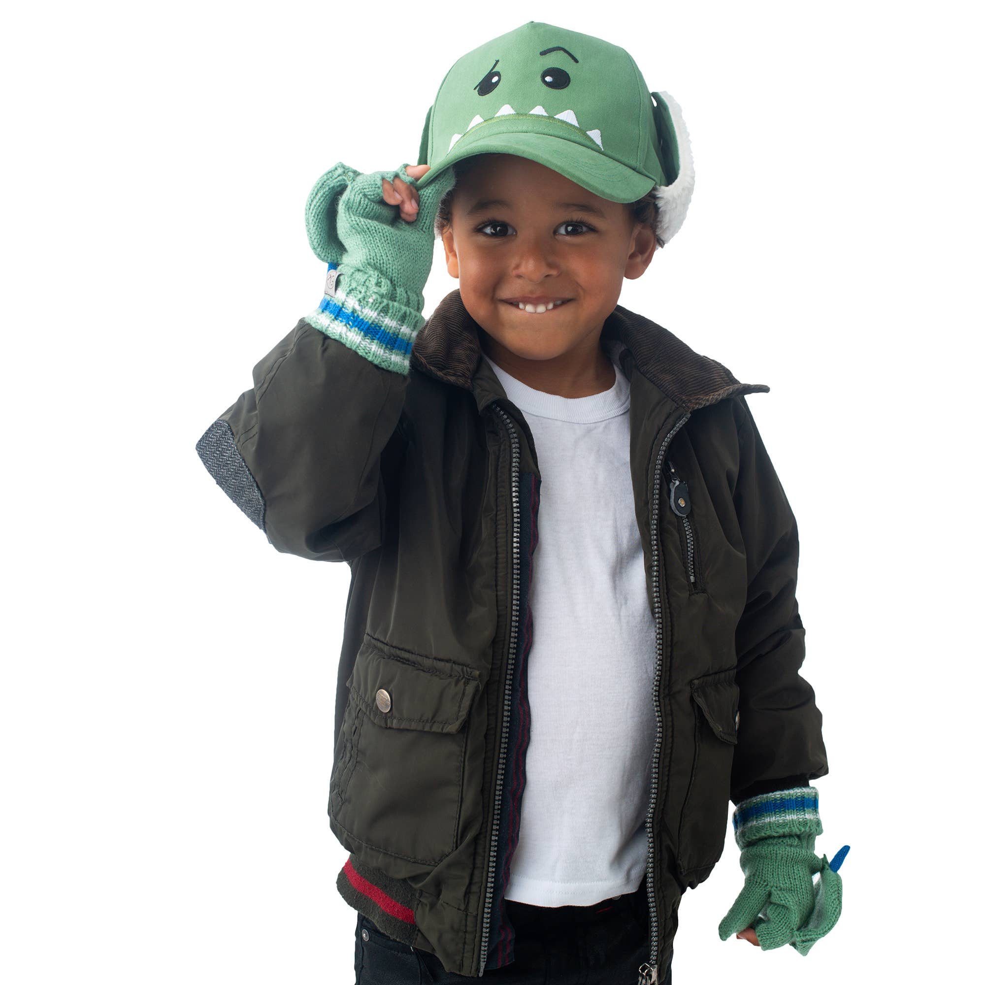 FlapJackKids - Wholesale Baseball Cap - Kids - 3D Caps with Earflaps - Dino4
