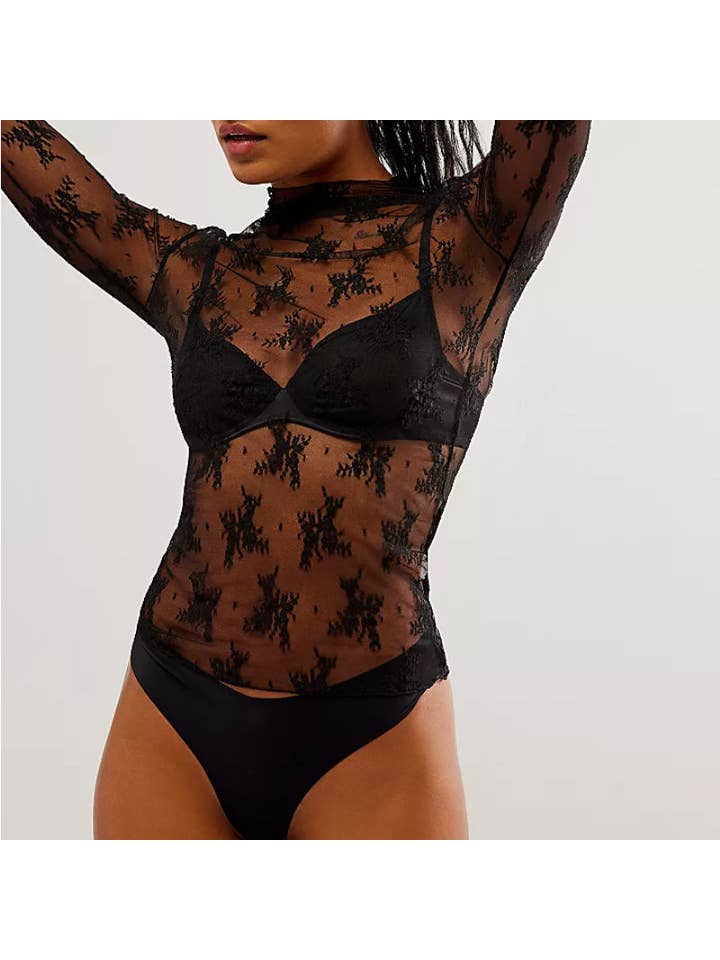 Sweetkama - Wholesale Blouse - Women's - Lux Layering Floral Lace See Through Mesh Top Blouse SKT151