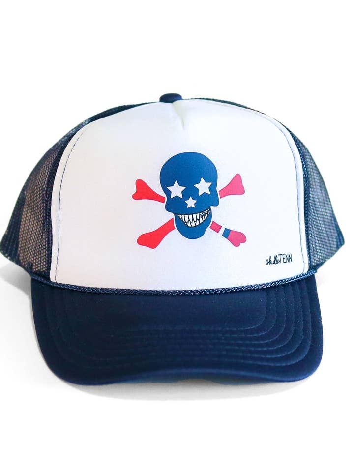 Retro Foam Trucker Hat - White/Navy for wholesale by SkulleTenn