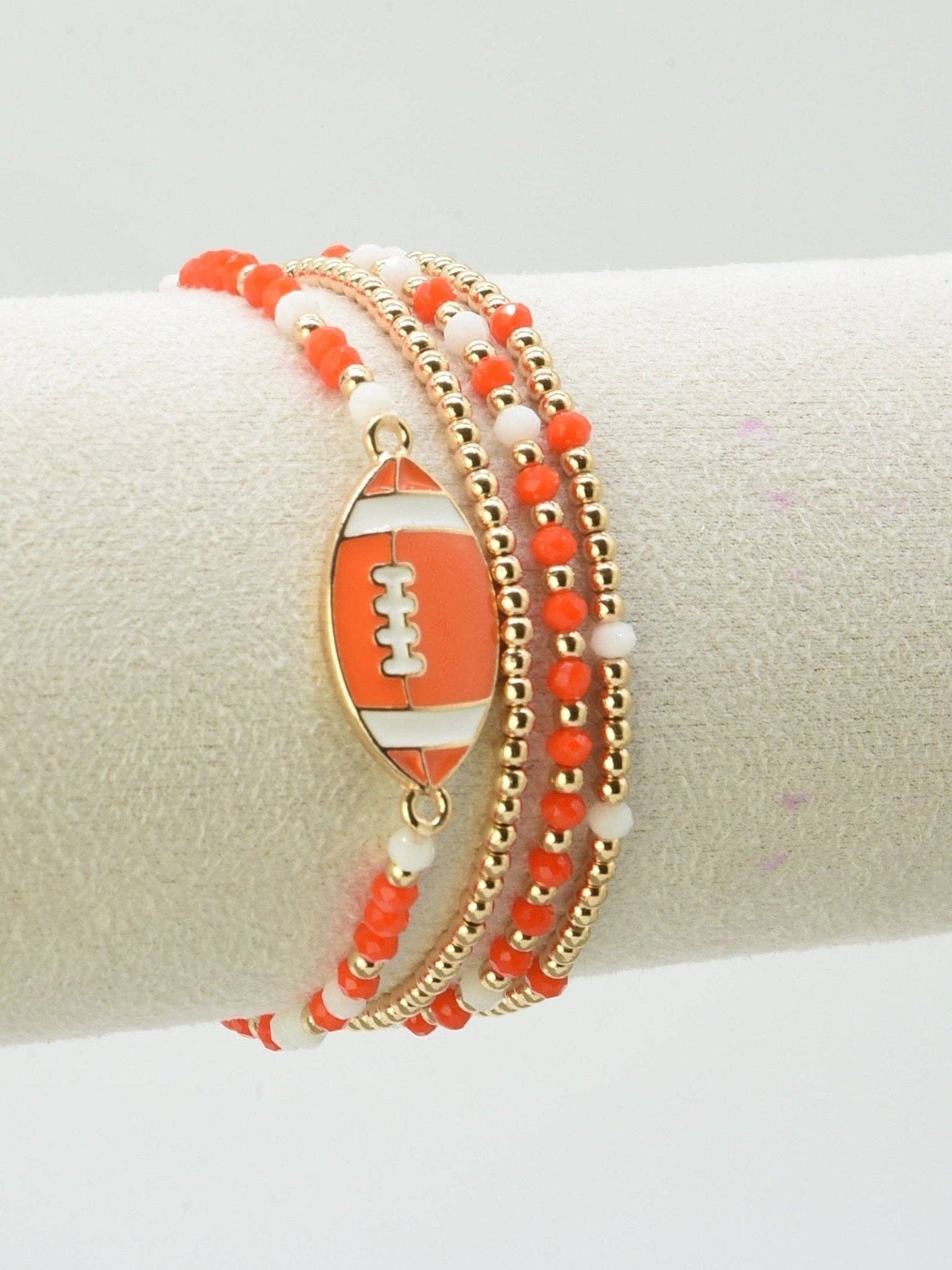 MiMi Wholesale - Wholesale Jewelry Set - CB2299 Gameday Beaded Football Charm Bracelet Set6