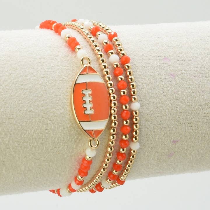 MiMi Wholesale - Wholesale Jewelry Set - CB2299 Gameday Beaded Football Charm Bracelet Set6