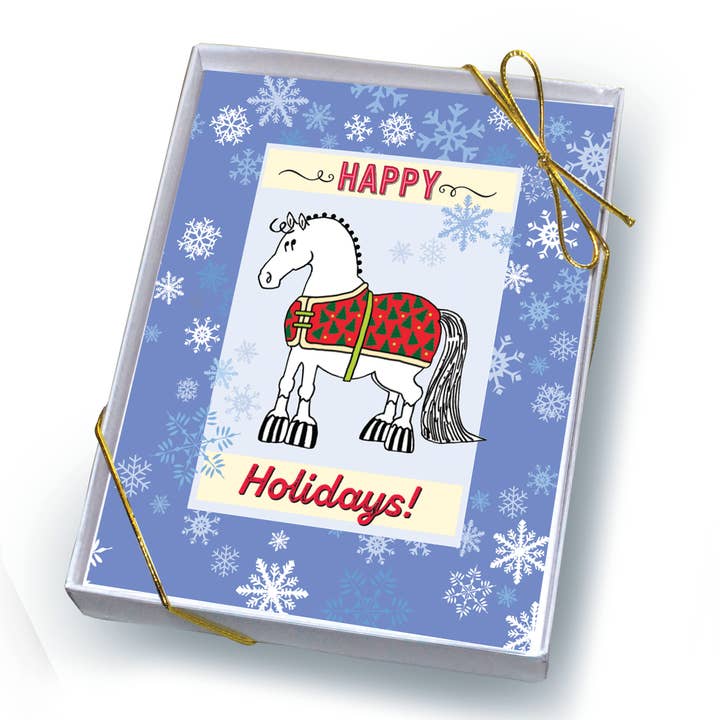 Horse Boxed Christmas Cards / Pudgy Pony / 8 Holiday
for wholesale by Horse Hollow Press | Pretty Snarky Equestrian Cards|Stickers