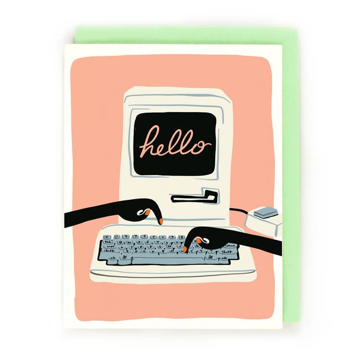 Retro Hello Everyday Greeting Card Vintage Mac Illustration for wholesale by Little Low