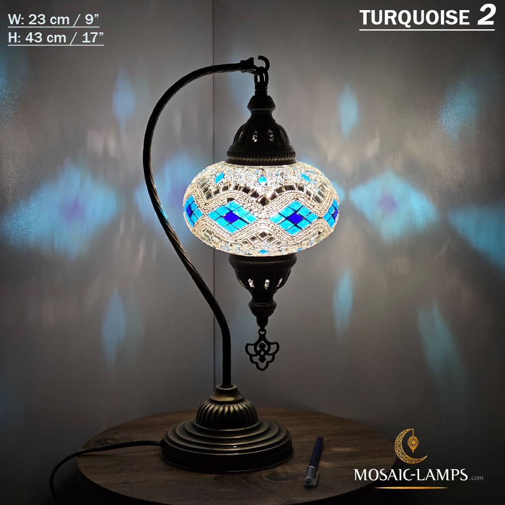 Mosaic Lamps - Wholesale Accent/Desk Lamp - 10+Colors - Gooseneck Large Globe Mosaic Table Lamp, Turkish78