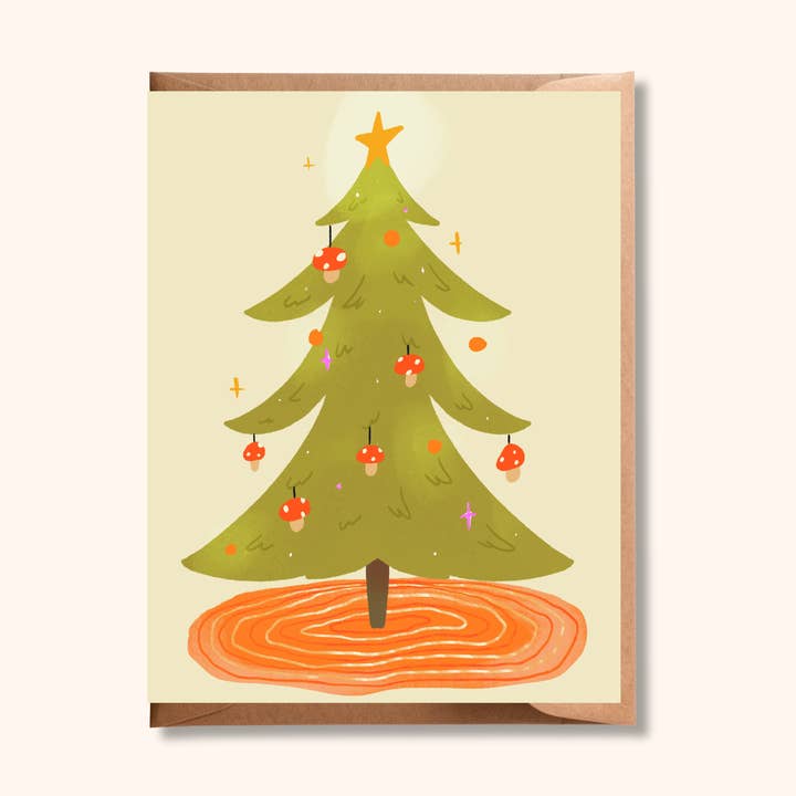Christmas Tree Greeting Card | Mushroom Blank Holiday Card for wholesale by Brush + Bird Paper Co.