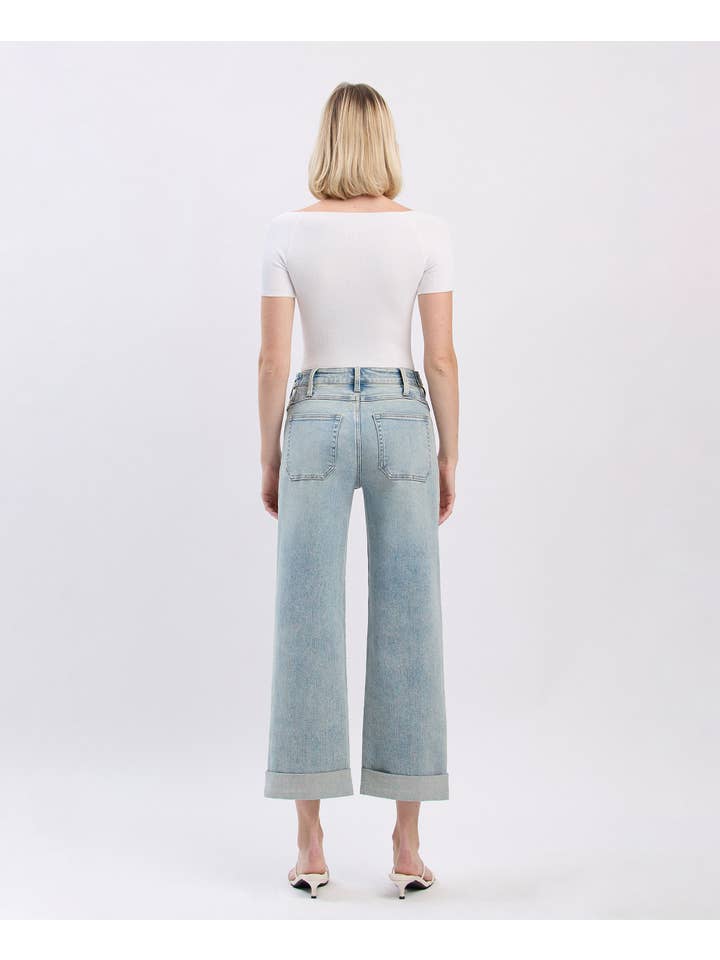 KOMMISSÆR SUPER HIGH RISE TAB TALJEBÅND MANCHET SLIM WIDE JEANS F6000 for engroshandel på Faire6