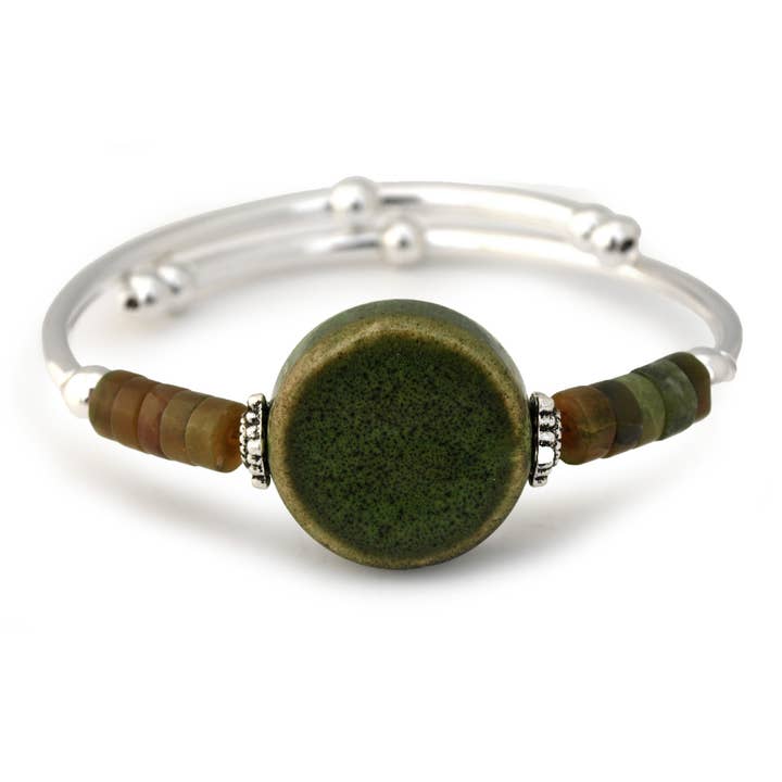 Green Ceramic & Heishi Solitaire for wholesale by Crazyartgrrl Jewelry