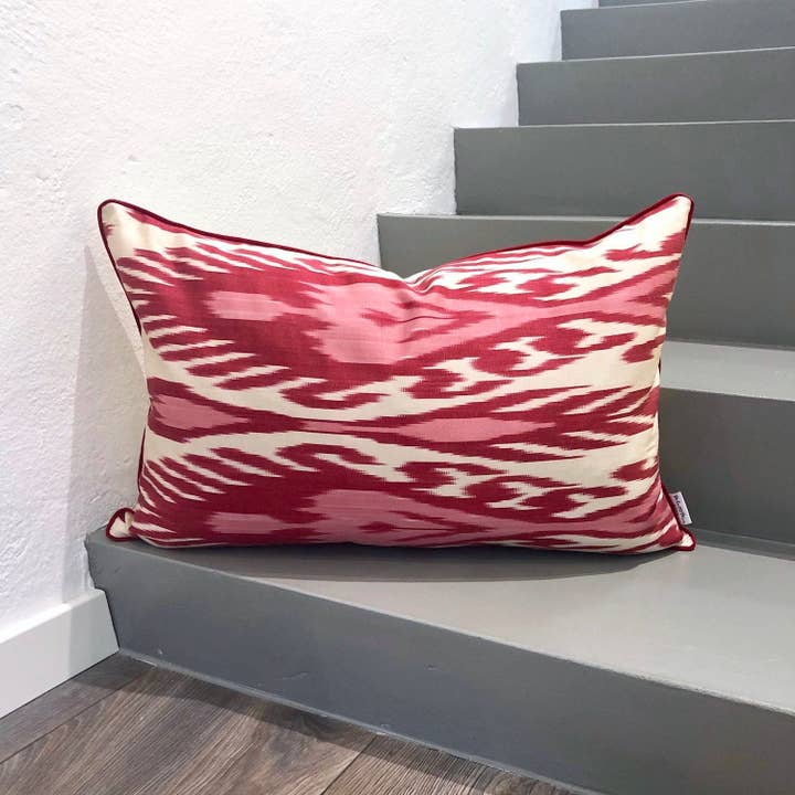 Mila∞Miro by Emelie - Wholesale Throw Pillow Cover - Silk Ikat Cushion Heart Red | Silk Ikat Pillow Heart Red