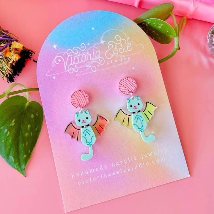 Victoria Essie Studio - Wholesale Dangle Earrings - Bat Cat Earrings