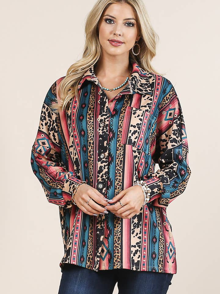 AV1162-Christy Serape Leopard Button-Down-Bügel für den Großhandel von Avery