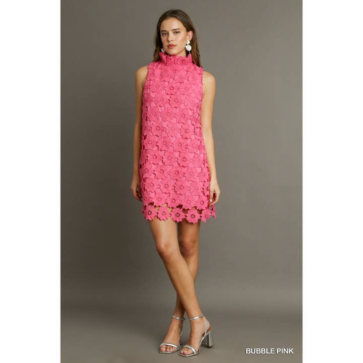 BNS - Wholesale Dress - Women's - Floral Lace High Neck Sleeveless Dress w_Bow Tie