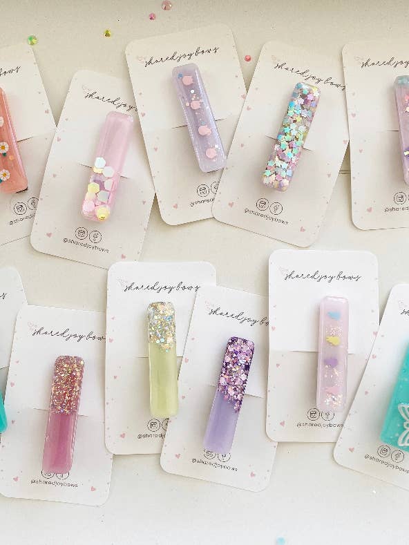 Glitter Resin Hair Clips for wholesale by Shared Joy Bows