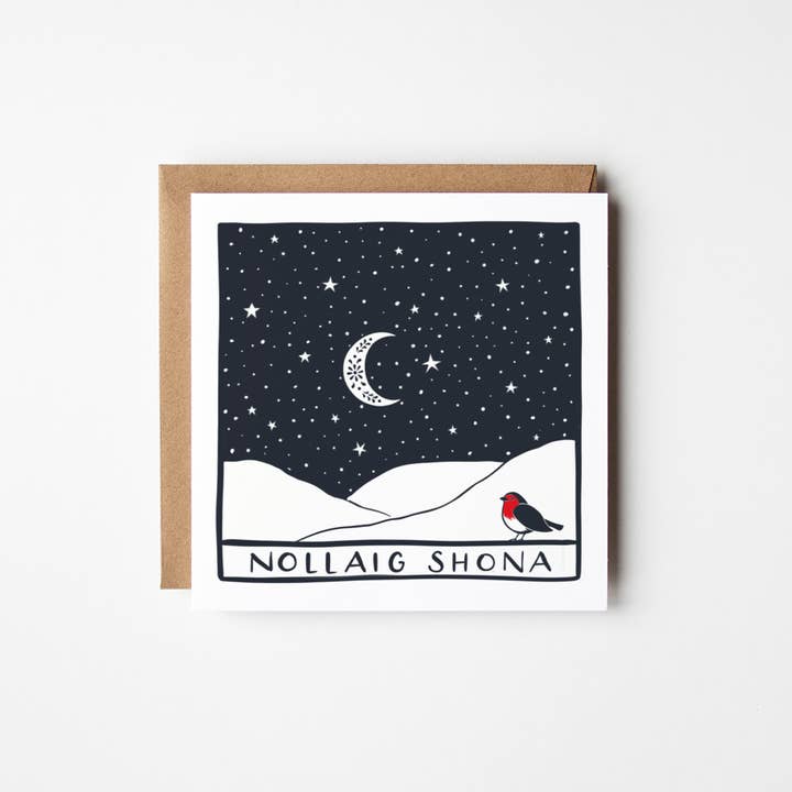 Nollaig Shona - Irish Christmas card - Hand printed for wholesale by Once upon a Dandelion