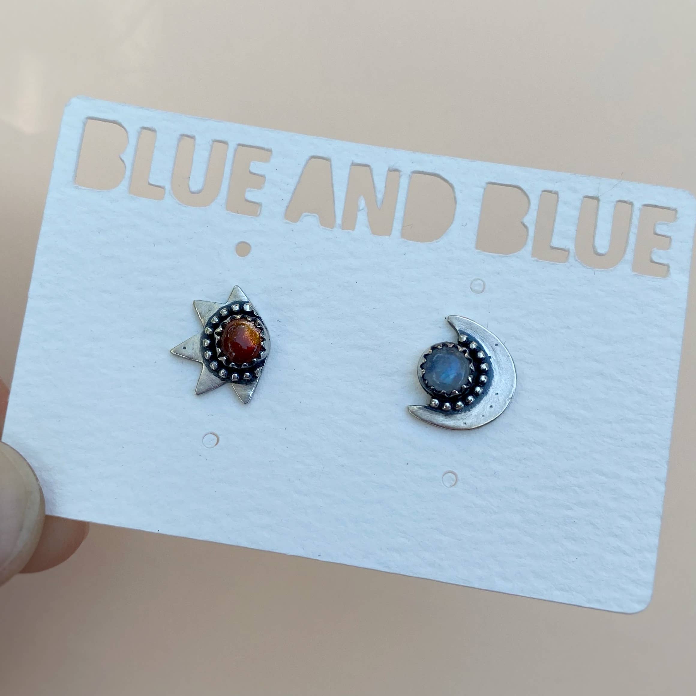 Blue and Blue - Wholesale Stud/Post Earrings - Sun and Moon Studs2