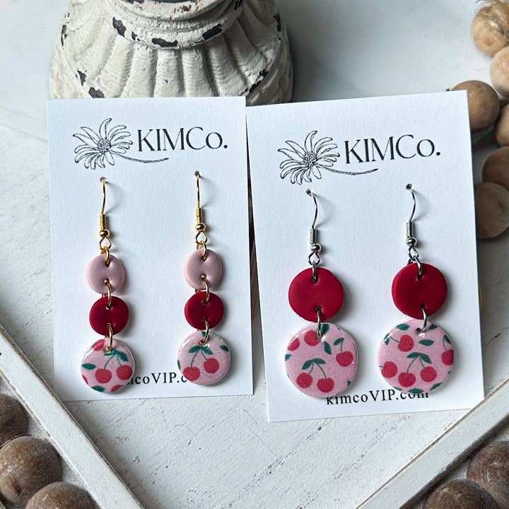Polymer Clay Earrings - Everyday - Cherries for wholesale by KIMCo.
