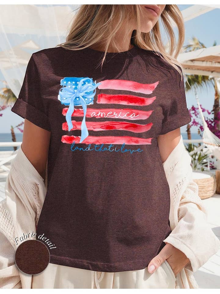 American Flag Bow Graphic Heavy Cotton Tee for wholesale by COLORBEAR