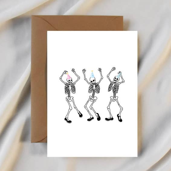 Carte d'anniversaire avec squelettes dansants pour la vente par Party Collective