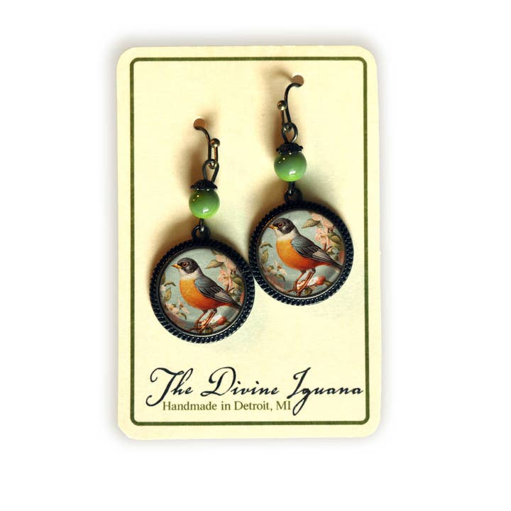 The Divine Iguana - Wholesale Dangle Earrings - Vintage Robin Bird Vintage Inspired Glass Cabochon Earrings2