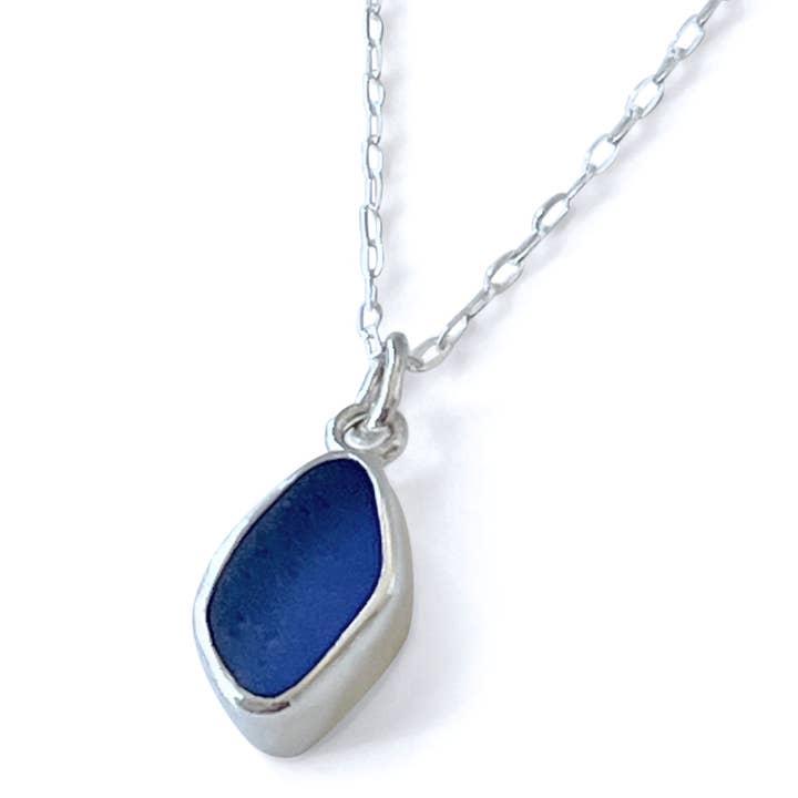 Sea Glass Tiny Droplet Pendant, Blue for wholesale by Oceano Sea Glass