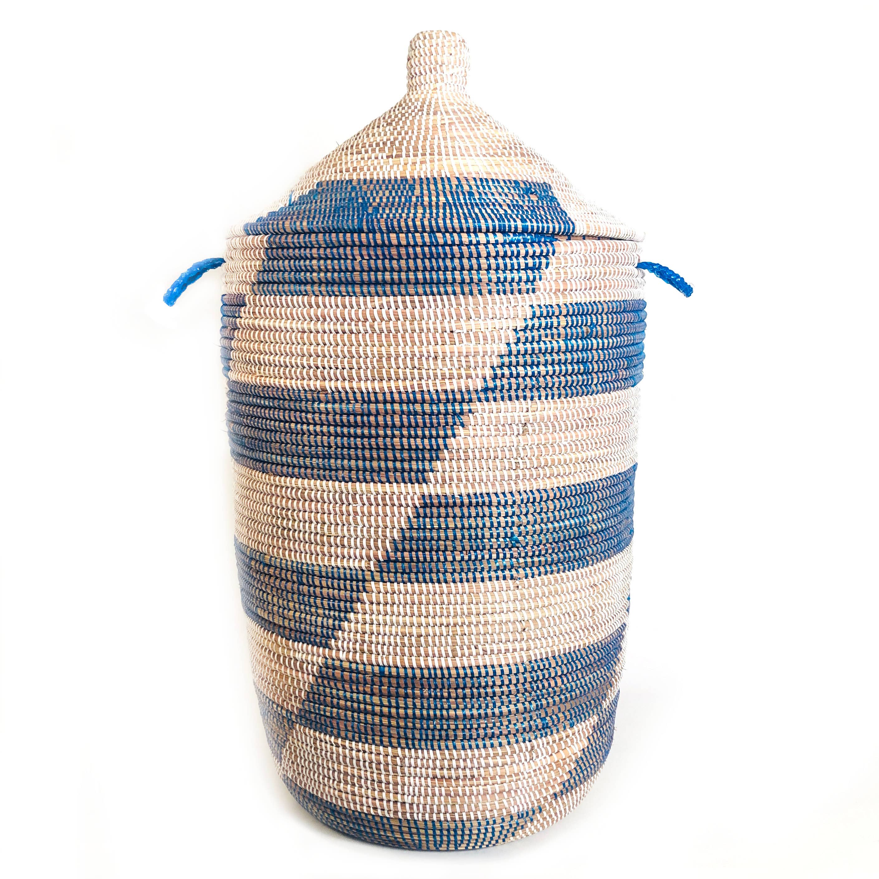 Mbare Home + Gift – wholesale Laundry hamper – Senegalese Hamper - Alternating Blue Stripe0