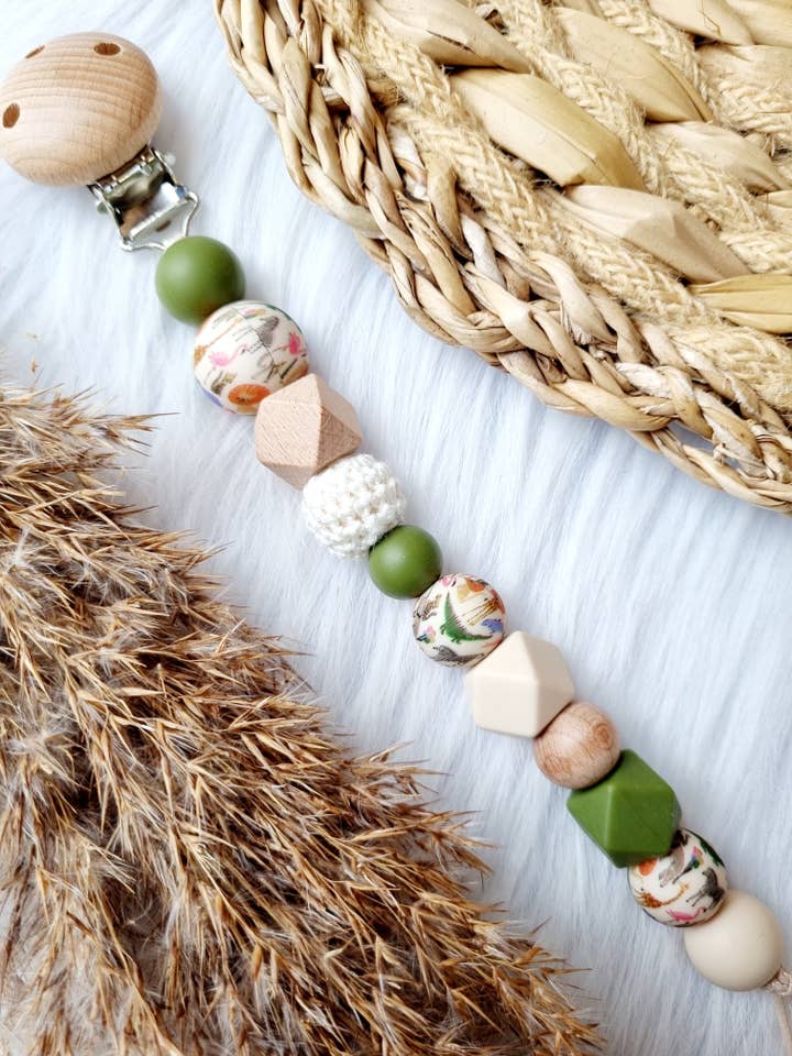 Speenkoord - Safari, donkergroen, beige for wholesale by Happy by Lies