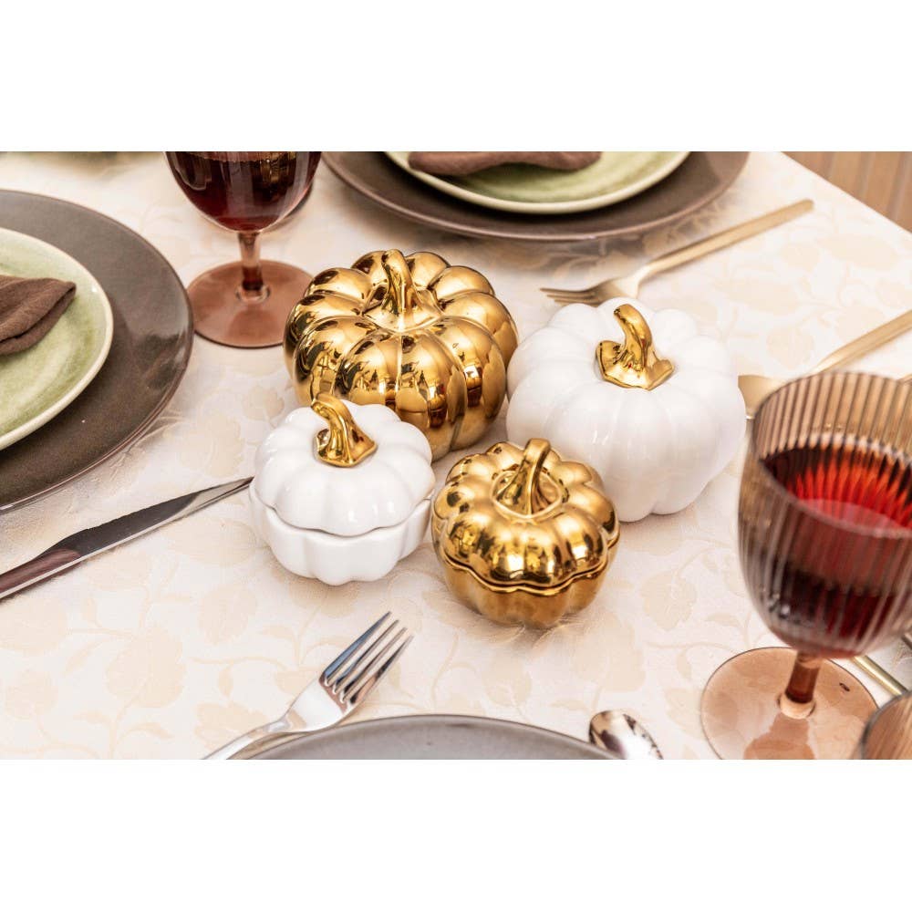 AULICA - Wholesale Candle Holder - White and gold pumpkin candle holders - set of 22