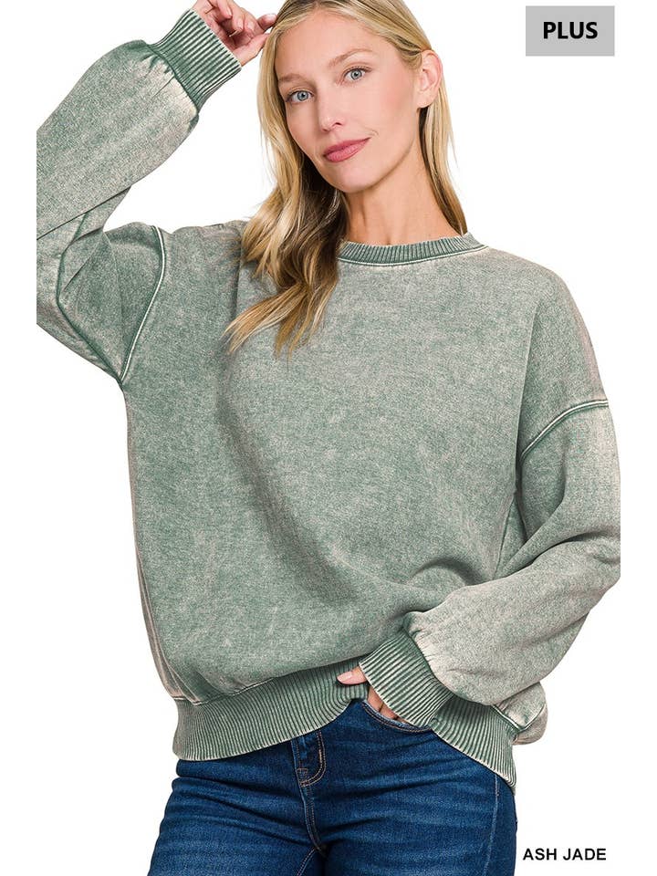 42POPS - Wholesale Sweatshirt - Women's - `.Acid Wash Fleece Oversized Pullover