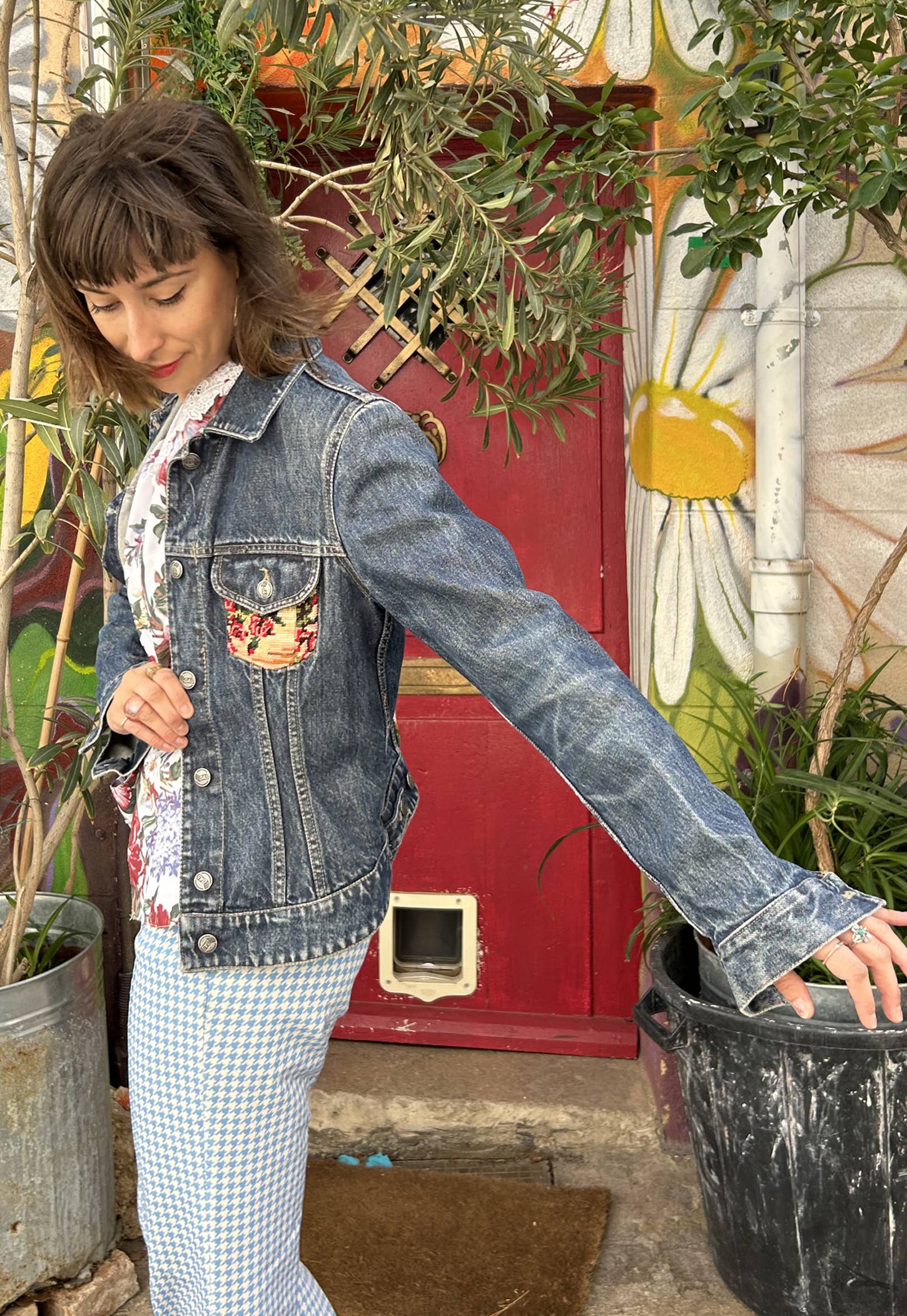 Frankie - Wholesale Denim Jacket - Women's - Upcycled denim jacket with vintage needlepoint1