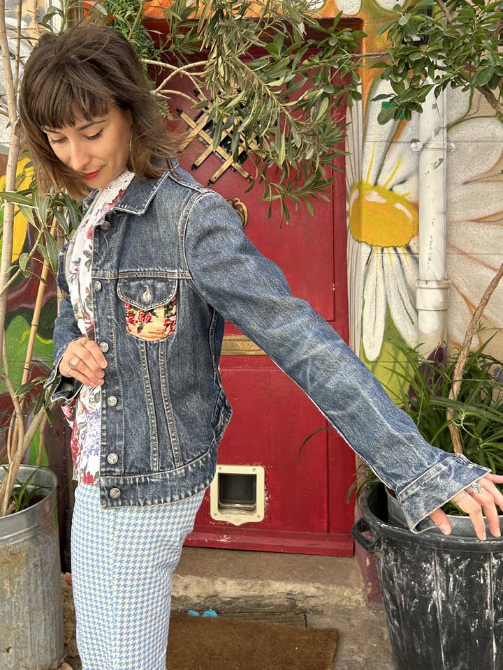 Frankie - Wholesale Denim Jacket - Women's - Upcycled denim jacket with vintage needlepoint1