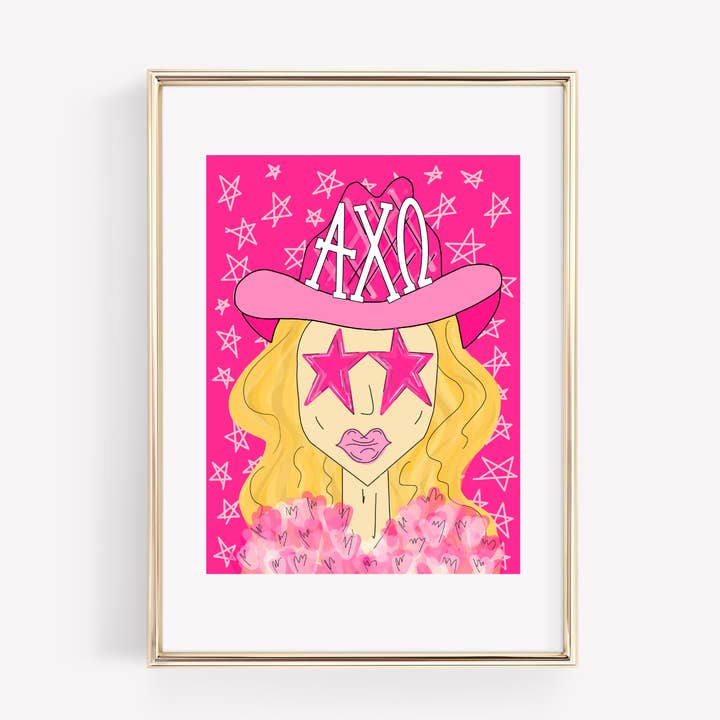 Alpha Chi Omega - CUSTOMIZABLE Pink Funky Cowgirl - PRINT for wholesale by Made By Marissa Art