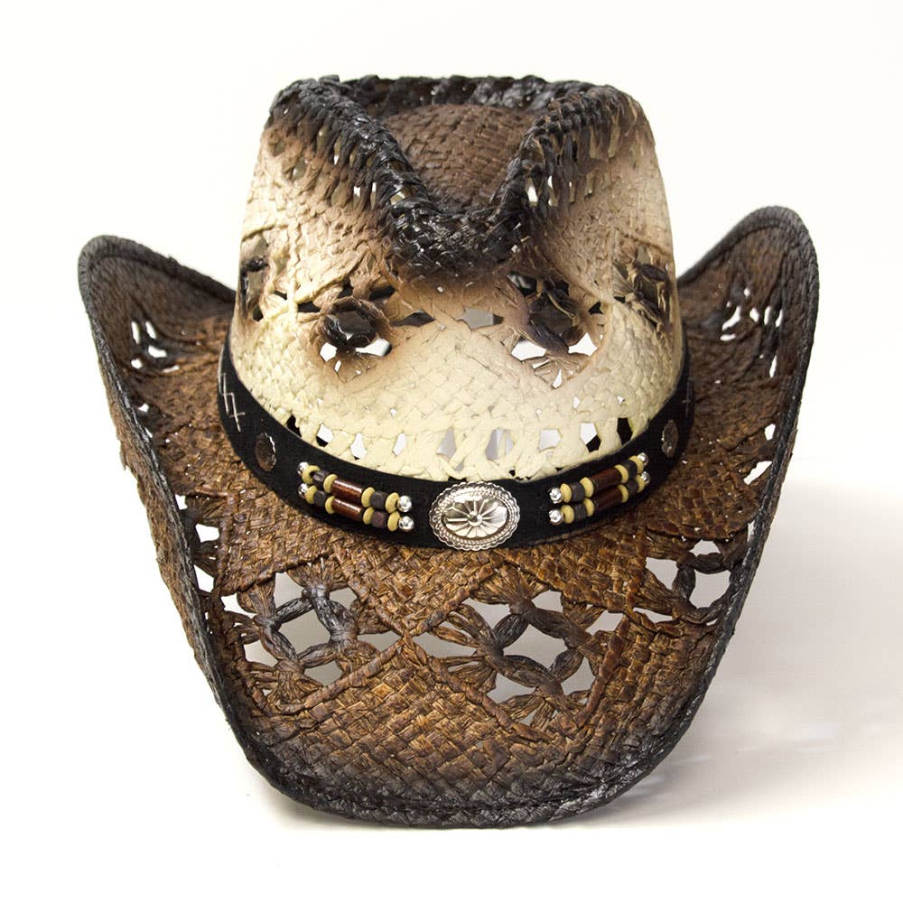 Western Express - Vendita all'ingrosso Cappello da cowboy - Donna - Cappello Marrone di Paglia Western con Fronte Pizzicato3