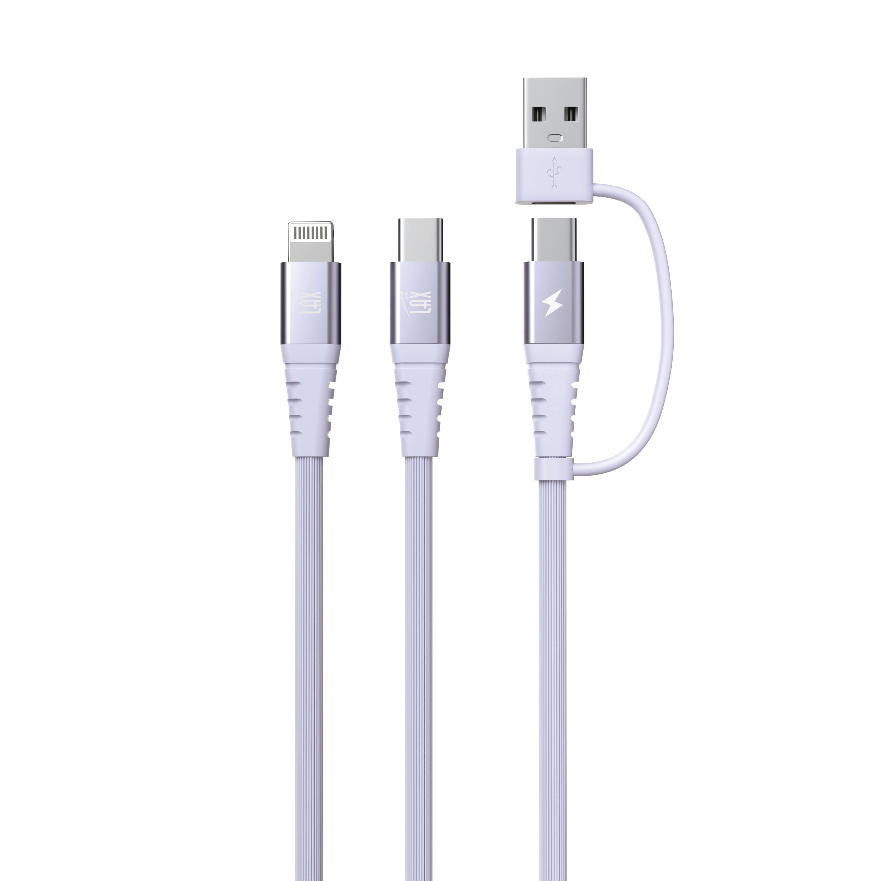 LAX Gadgets - Wholesale Charging Cable - 4-in-1 USB-A/USB-C to USB-C and Iphone Cables-Retail Pack15