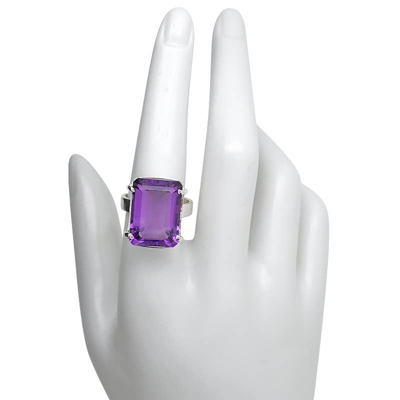 Amberman - Wholesale Single Stone/Solitaire Ring - Faceted Amethyst Sterling Silver Ring2
