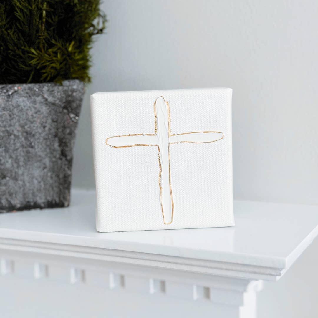 So Thoughtful Gifts - Wholesale Painting/drawing - Hand-painted Pearl Metallic Textured Cross | Canvas Art
